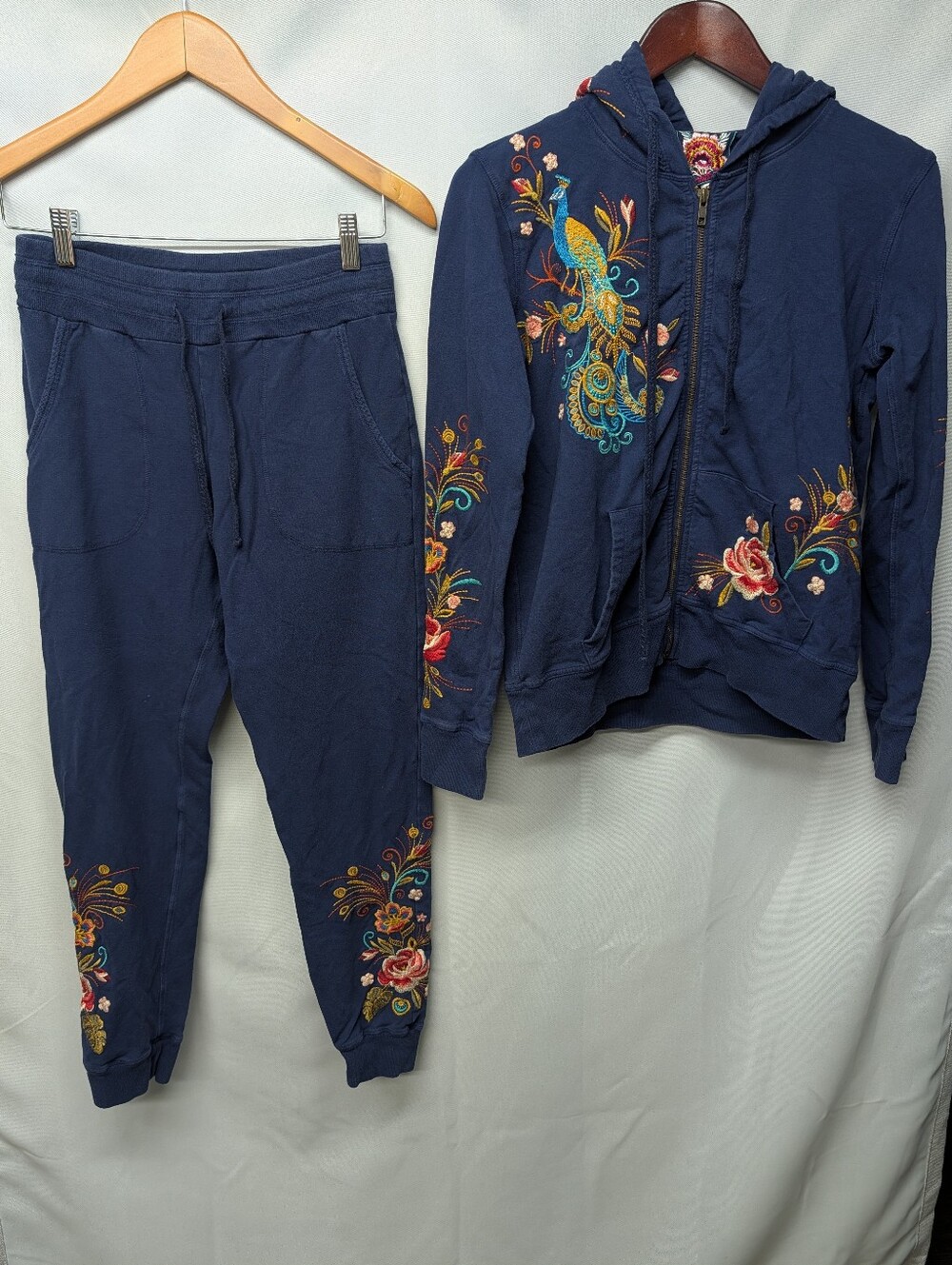 Johnny Was Embroidered Zip Hoodie + Matching Jogger Pants Set Size XS